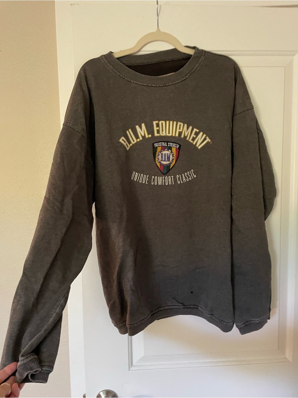 VTG 90's B.U.M Equipment Grey Big Embroidered Logo Oversized Sweatshirt Size XL